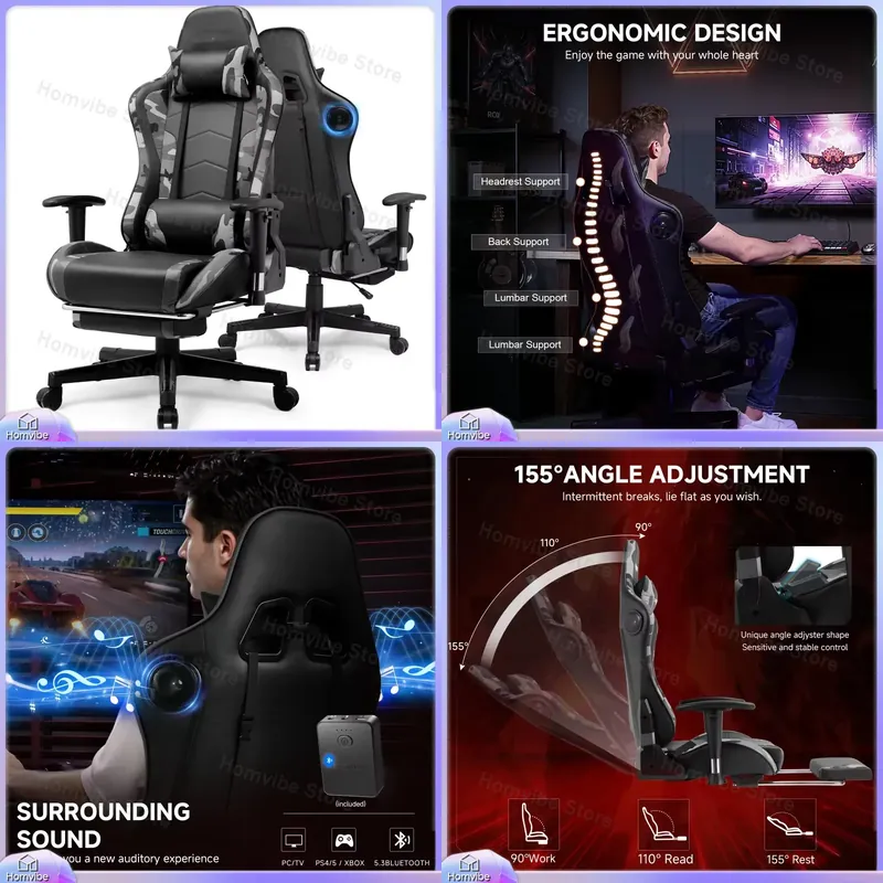 Ergonomic Gaming Chair with Bl - Bluetooth Speaker review and price